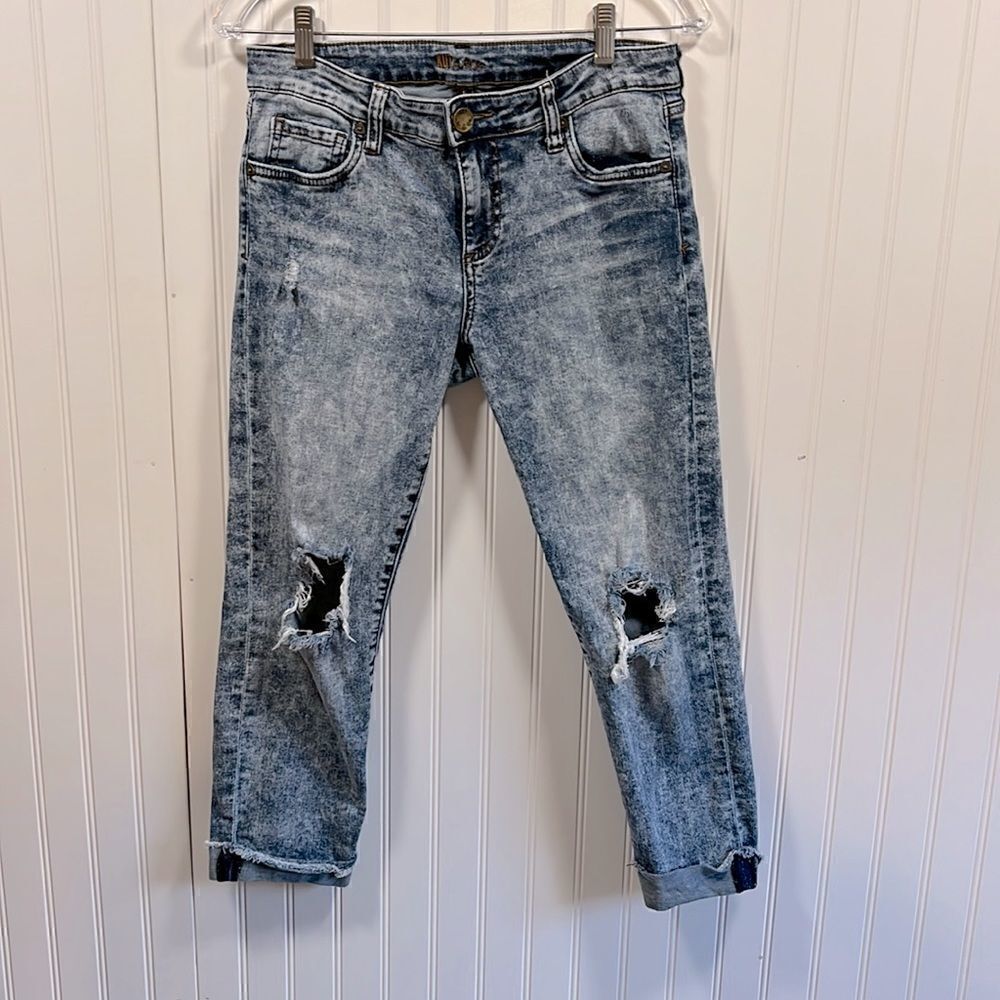Kut from the Kloth acid wash mid rise cropped jeans
